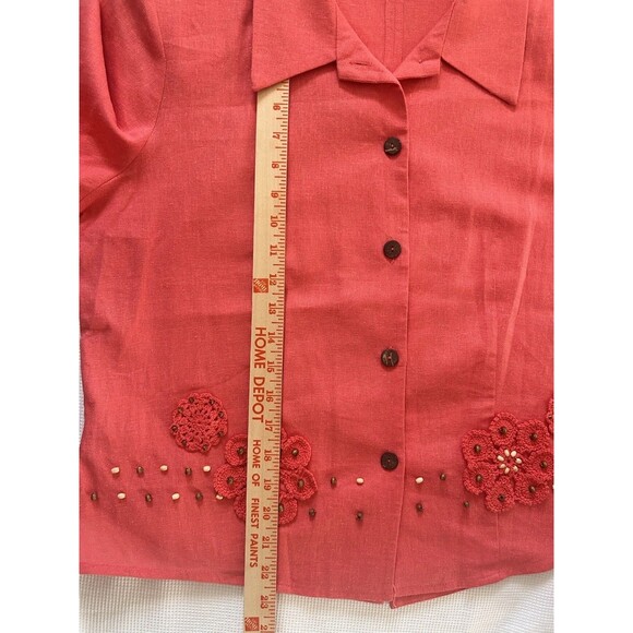 Vintage K-Studio 2 Piece Maxi Dress & Jacket Set Linen Embroidered Coral Pink Lg - Picture 11 of 16